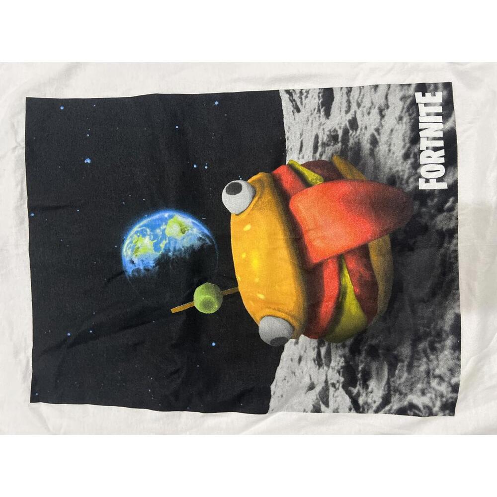 Fortnite White Graphic T-Shirt with Space Burger Design